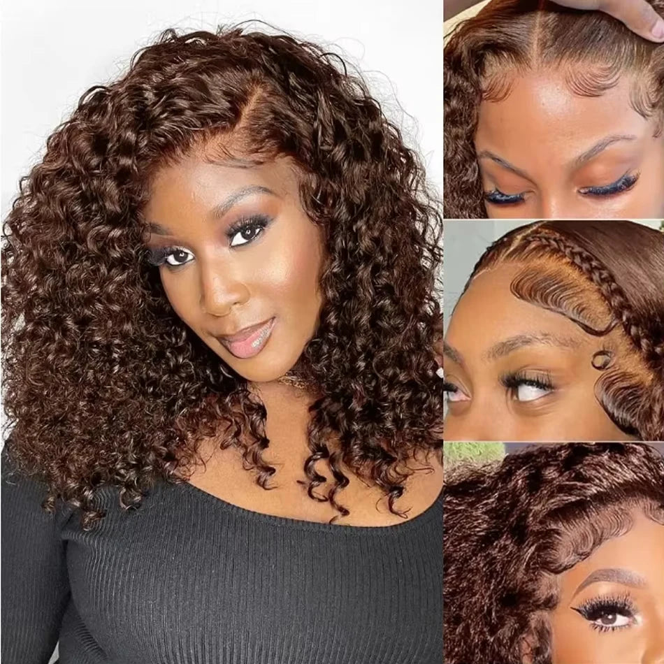 Chocolate Brown Short Bob Deep Wave 13x4 HD Lace Front Wigs Human Hair Brazilian Colored Curly 7x5 Glueless Wig Ready to Go 250%