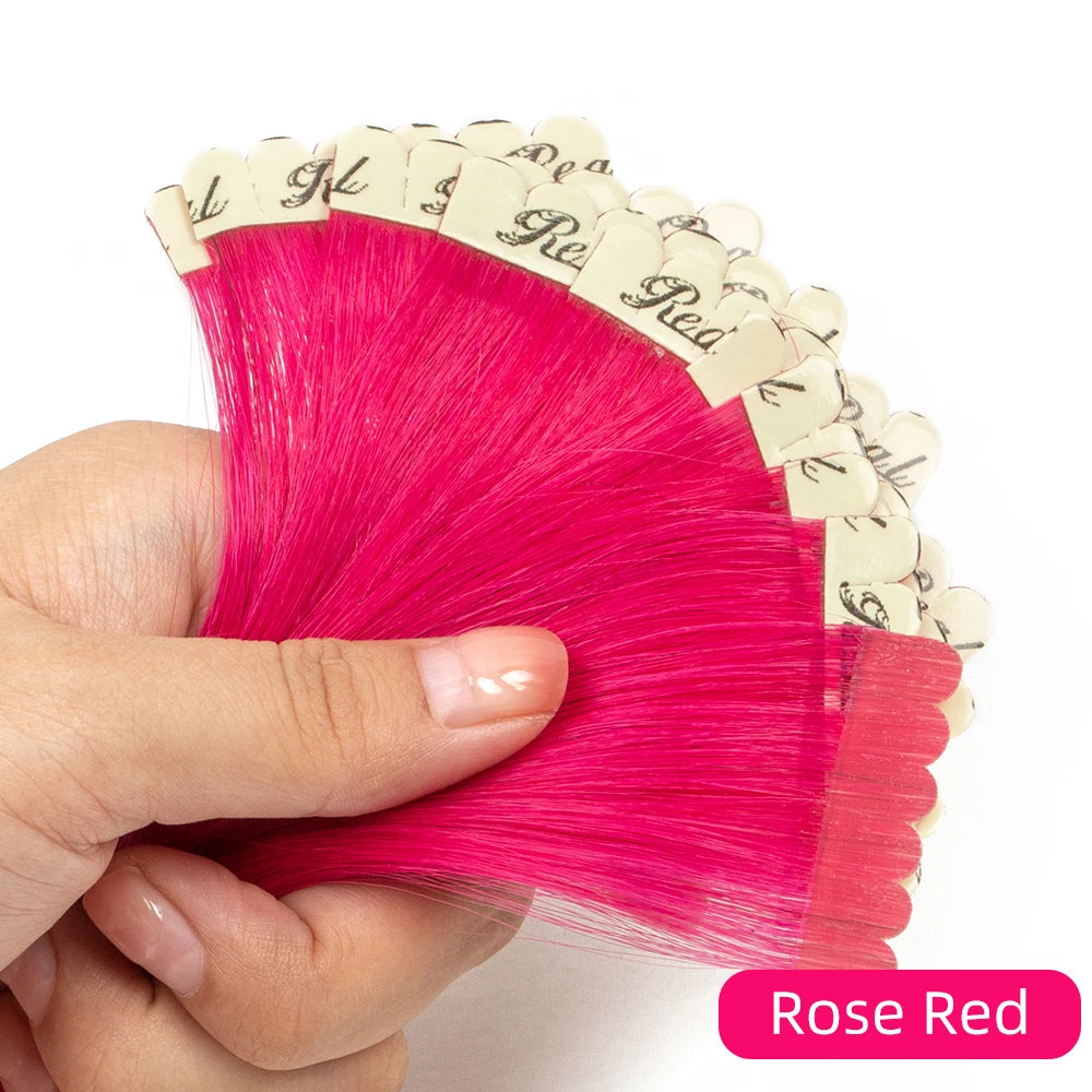 Colored Mini Tape In Human Hair Extensions Invisible Skin Weft Adhesive Pink Purple Blue Red Tape In Hair Extensions 10pcs/pack