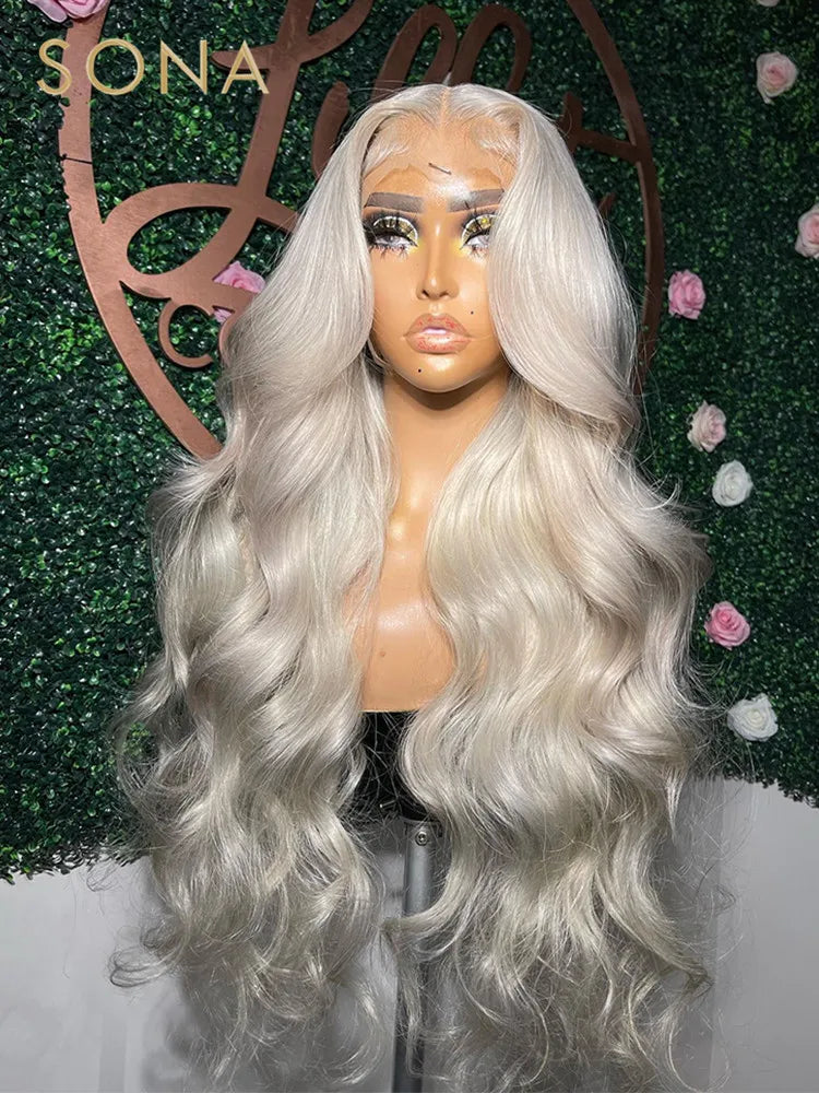 Platinum Ash Blonde Colored Lace Front Wig Pre Plucked 13X6 HD Transparent #60 White Lace Frontal Wigs For Women Human Hair