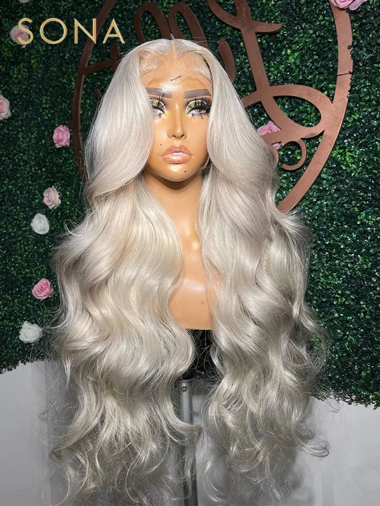 Platinum Ash Blonde Colored Lace Front Wig Pre Plucked 13X6 HD Transparent #60 White Lace Frontal Wigs For Women Human Hair