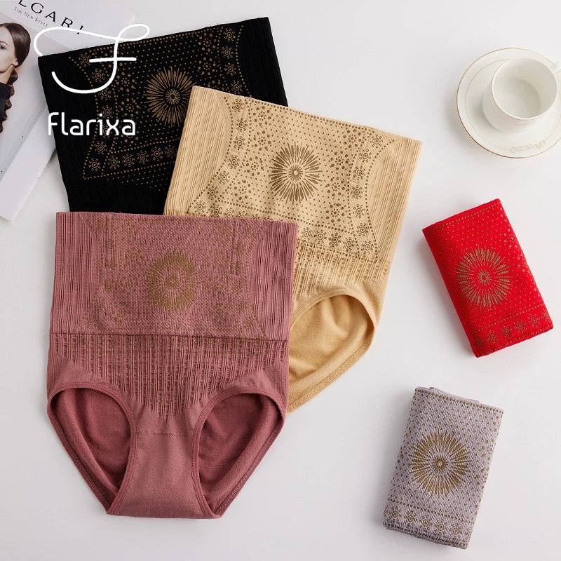 Flarixa 2PCS High Waist Flat Belly Panties Postpartum Abdominal Briefs Tummy Control Seamless Body Shaping Slim Women Underwear