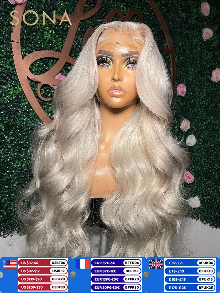 Platinum Ash Blonde Colored Lace Front Wig Pre Plucked 13X6 HD Transparent #60 White Lace Frontal Wigs For Women Human Hair