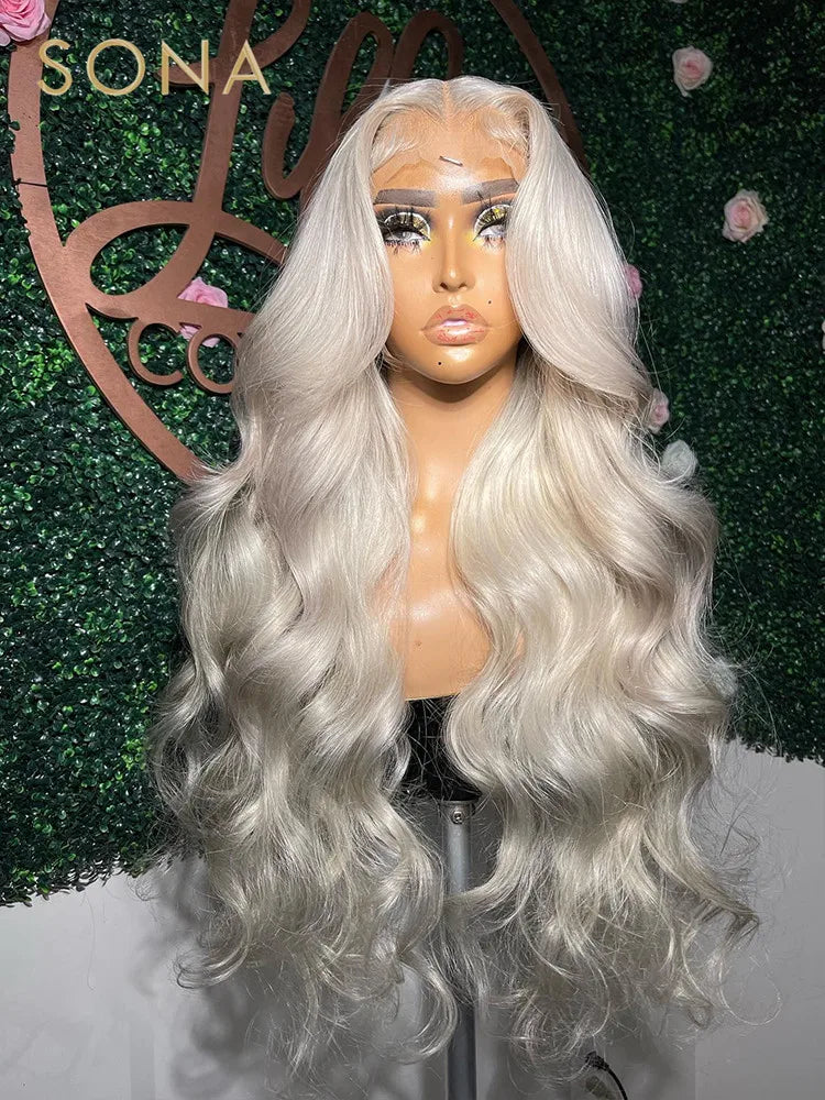 Platinum Ash Blonde Colored Lace Front Wig Pre Plucked 13X6 HD Transparent #60 White Lace Frontal Wigs For Women Human Hair