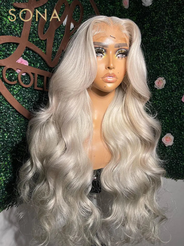 Platinum Ash Blonde Colored Lace Front Wig Pre Plucked 13X6 HD Transparent #60 White Lace Frontal Wigs For Women Human Hair